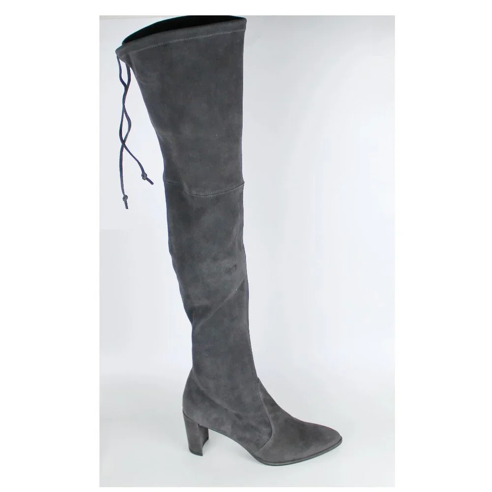 NEW Stuart Weitzman Landmark Pointed Toe Over the Knee Boots, Slate, US 10